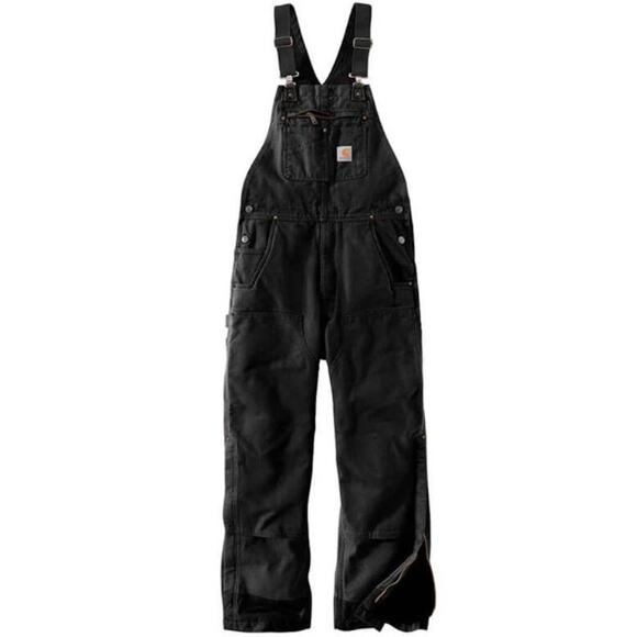 Carhartt Duck Bib Overalls 3M Thinsulate Relaxed Fit Worn Wear Black 2XL Short